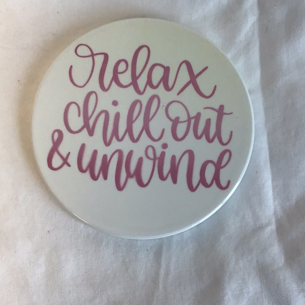 White Coaster with Pink Script
